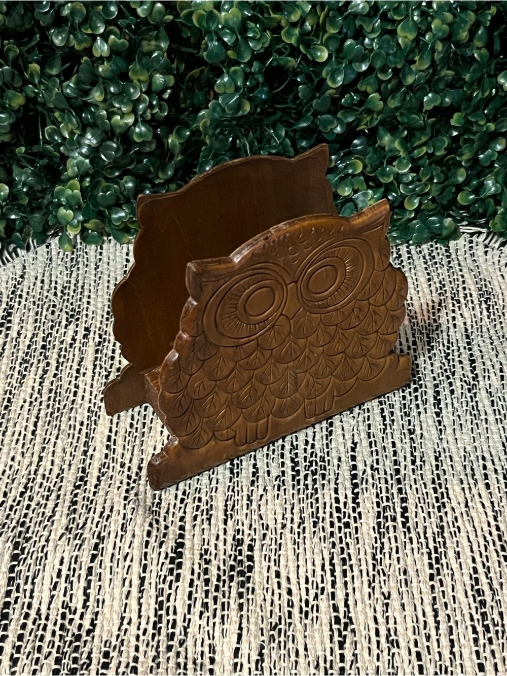Carved Wooden Owl Napkin Holder - Brown